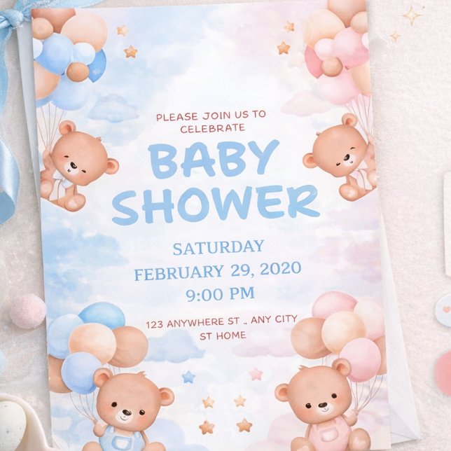 Invitation Ourson mignon & Baby Shower pour bébé fille ou gar (Créateur téléchargé)