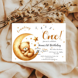 Invitation Ourson Mignon Endormi Sur La Lune 1er Anniversaire