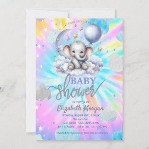 Invitation Ourson Mignon Nuages Étoilés Teinture Tie-Dye Baby
