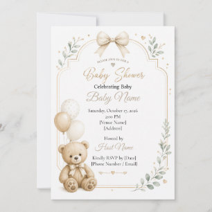 Invitation Ourson Modifiable, Baby Shower Bohème