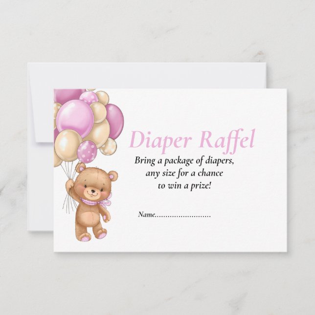 Invitation Ourson poker dots Baby Shower Lange rose Raffel (Devant)