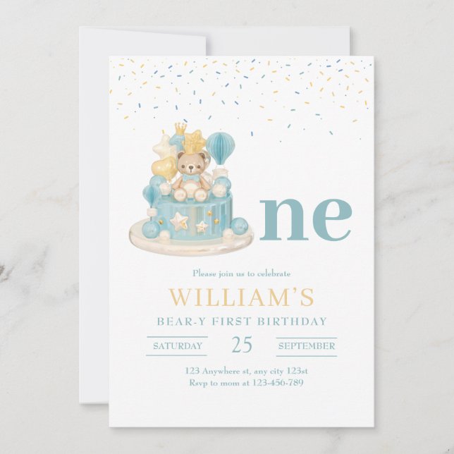 Invitation Ourson premier anniversaire Teddy Bear 1er anniver (Devant)