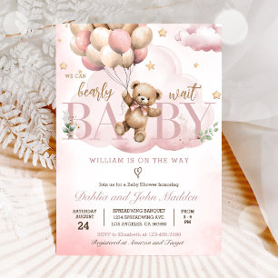 Invitation Ourson Rose Nous Pouvons à peine Attendre Baby Sho