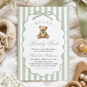 Invitation Ourson Vert Nous Pouvons à peine Attendre Baby Sho