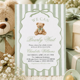 Invitation Ourson Vert Nous Pouvons à Peine Attendre Baby Sho