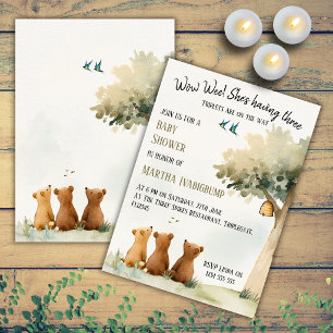 Invitation ~Oursons à l'aquarelle mignons Triplés Baby Shower