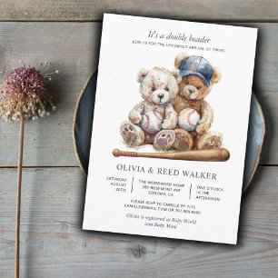Invitation Oursons de baseball Jumeaux Baby Shower