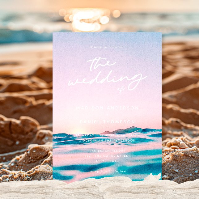 Invitation Outdoor Summer Sunset Blue Ocean Coastal Mariage (Créateur téléchargé)