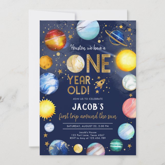 Invitation Outer Space Astronaut Planet Galaxy 1st Birthday (Devant)