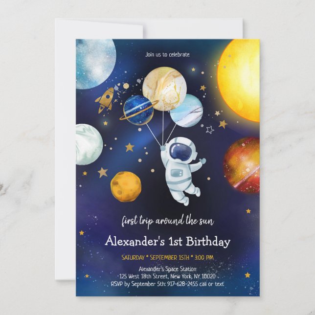 Invitation Outer Space Astronaut Planet Galaxy 1st Birthday (Devant)