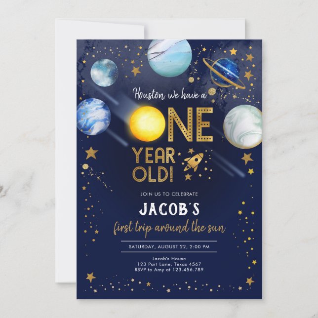 Invitation Outer Space Astronaut Planet Galaxy 1st Birthday (Devant)