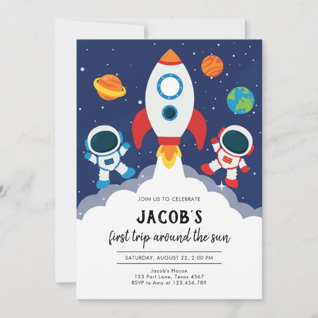 Invitation Outer Space Astronaut Planet Galaxy Birthday (Devant)