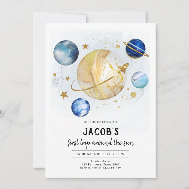 Invitation Outer Space Astronaut Planet Galaxy Birthday (Devant)