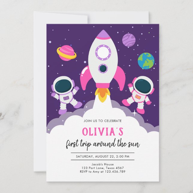 Invitation Outer Space Astronaut Planet Galaxy Birthday (Devant)