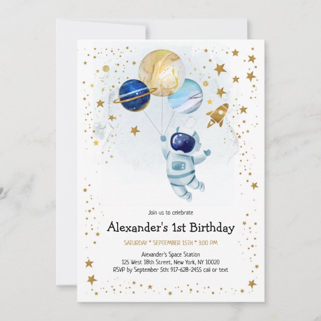 Invitation Outer Space Astronaut Planet Galaxy Birthday  (Devant)