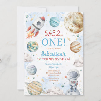 Invitation Outer Space First Trip Around The Sun 1st Birthday