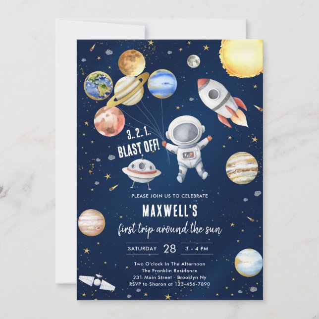 Invitation Outer Space Planets Astronaut Boy Birthday (Devant)