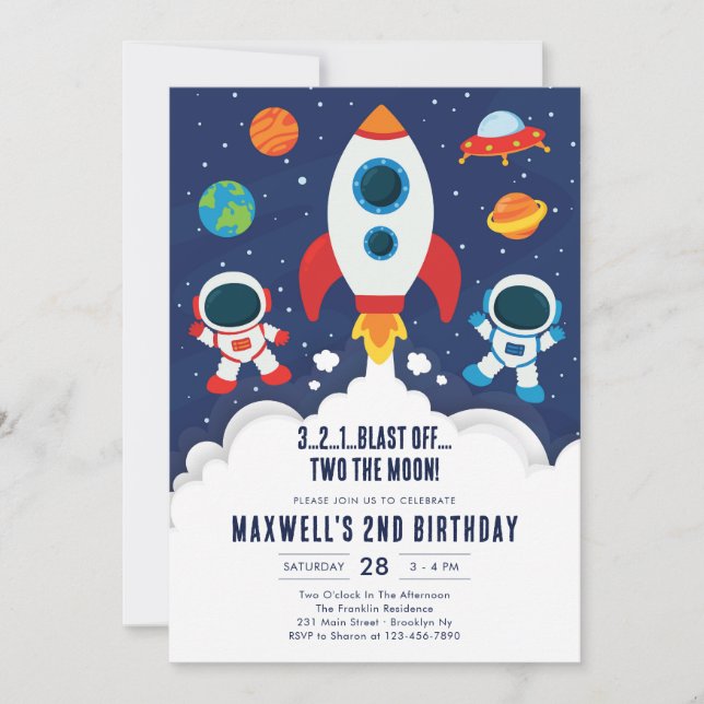 Invitation Outer Space Planets Astronaut Boy Birthday (Devant)