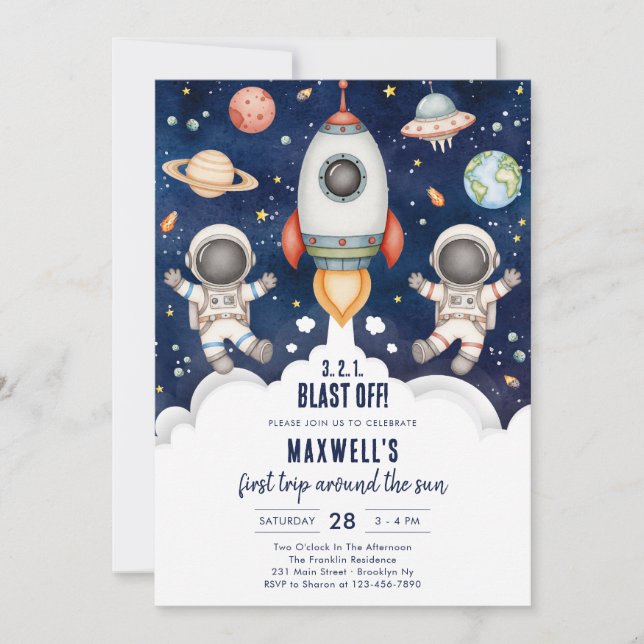 Invitation Outer Space Planets Astronaut Boy Birthday (Devant)