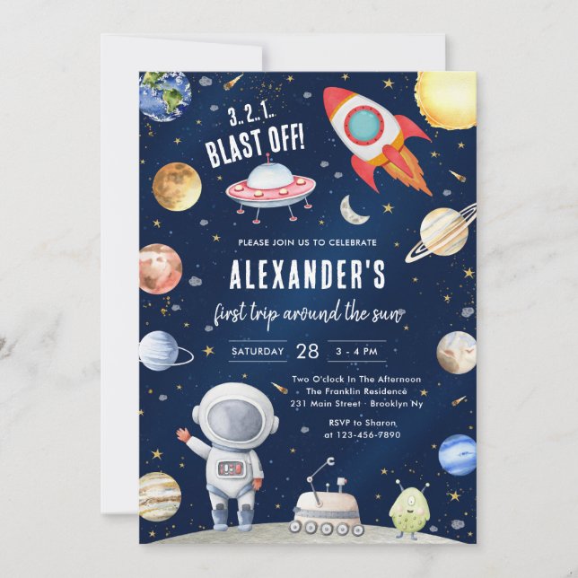 Invitation Outer Space Planets Astronaut Boy Birthday (Devant)
