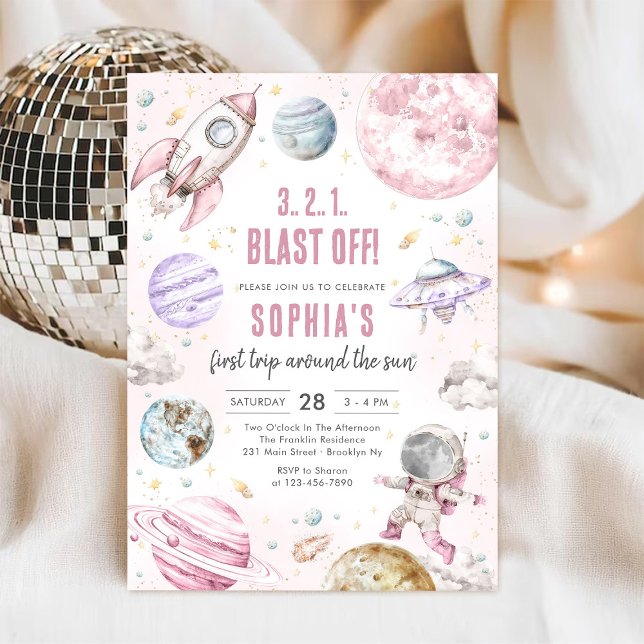 Invitation Outer Space Planets Astronaut Girl Birthday (Créateur téléchargé)