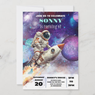 Invitation OuterSpace Anniversaire Partie Astronaut Galaxy Pl