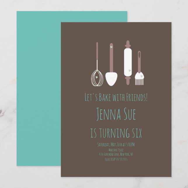 Invitation Outils de fête d'anniversaire de pâtisserie Invita (Devant / Derrière)