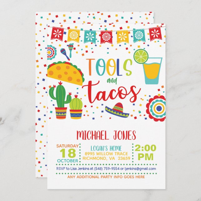 Invitation Outils et Tacos - Blanc (Devant / Derrière)