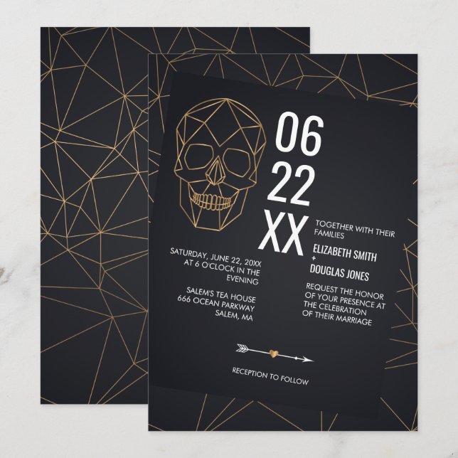 Invitation Outre du mariage géométrique de crâne d'ensemble (Devant / Derrière)