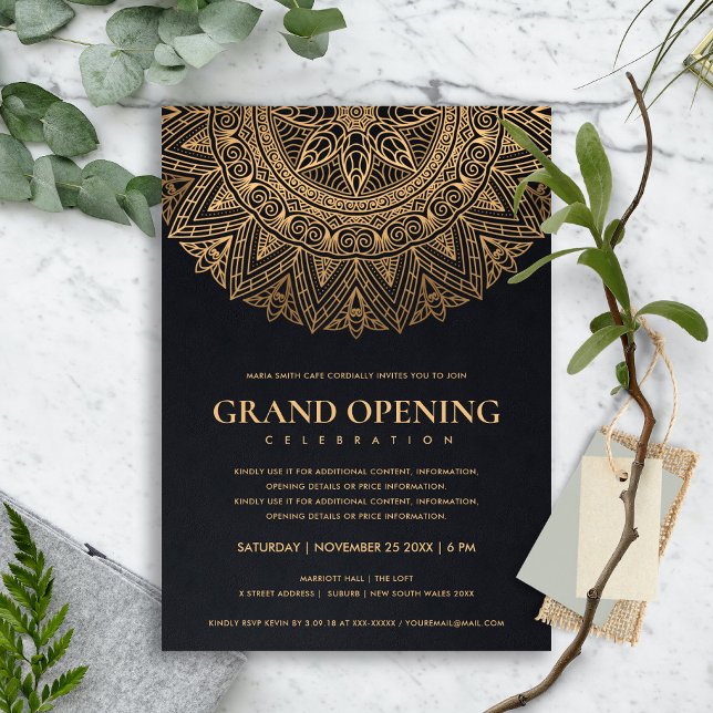 INVITATION OUVERTURE GRANDIOSE MANDALA ORNÉ CLASSIQUE OR NOIR (Créateur téléchargé)