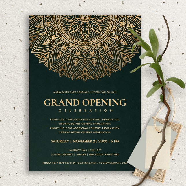 Invitation OUVERTURE GRANDIOSE MANDALA ORNÉ CLASSIQUE OR vert (Créateur téléchargé)