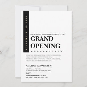 Invitation Ouverture grandiose minimaliste moderne noir et bl