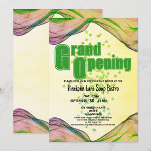 Invitation Ouverture grandiose vert jaune bordure vague étoil
