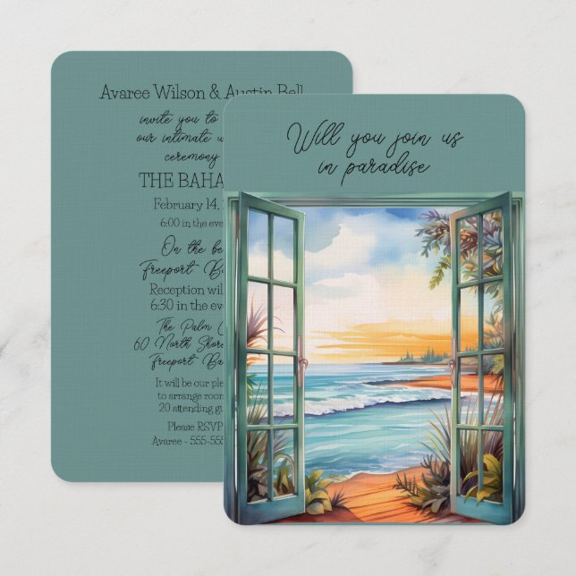 Invitation Ouvrir la fenêtre Plage Scène Paradise Tropical (Devant / Derrière)