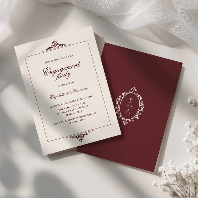Invitation Oval Crest Vieille Fortune Rouge Bourgogne Fête de (Créateur téléchargé)
