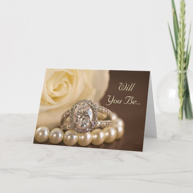 Invitation Oval Diamond Ring Rose Serez-Vous Ma Femme D'Accue (Devant)