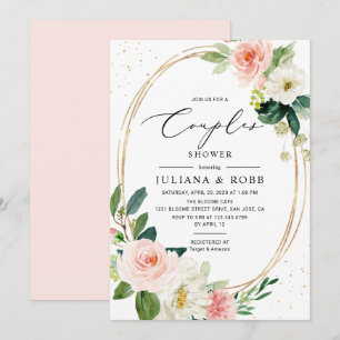 Invitation Oval Géométrique Blush rose Floral Couples Douche