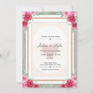 Invitation Ovale de bordure tribale géométrique de rose rouge