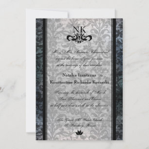 Invitation ovale de mariage de Goth de damassé