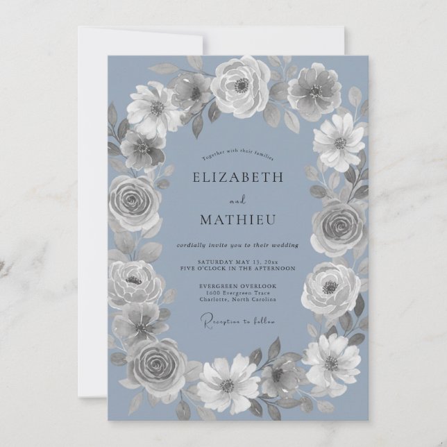 Invitation Ovale Floral Periwinkle Romance Mariage (Devant)