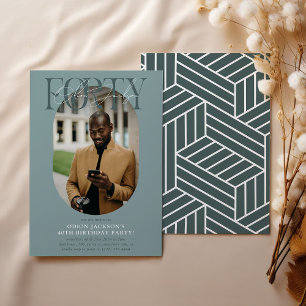 Invitation Ovale moderne photo et signature 40e anniversaire