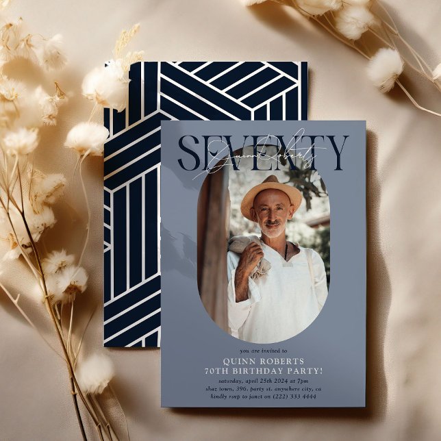 Invitation Ovale moderne photo et signature 70e anniversaire (Créateur téléchargé)