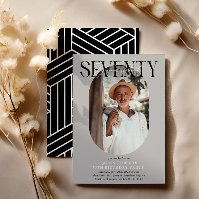 Invitation Ovale moderne photo et signature 70e anniversaire (Créateur téléchargé)