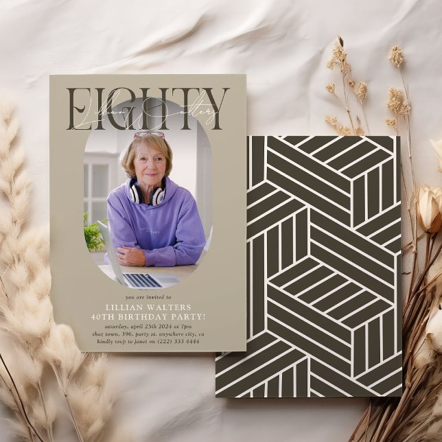 Invitation Ovale moderne photo et signature 80e anniversaire (Créateur téléchargé)