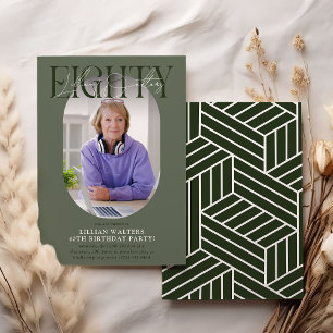 Invitation Ovale moderne photo et signature 80e anniversaire