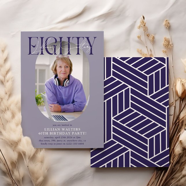 Invitation Ovale moderne photo et signature 80e anniversaire (Créateur téléchargé)