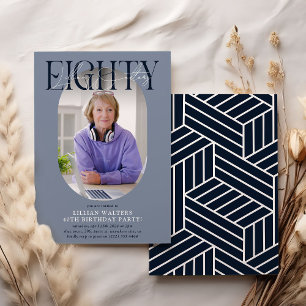Invitation Ovale moderne photo et signature 80e anniversaire
