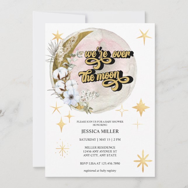 Invitation Over the Moon | Fête de Bébé Étoile  (Devant)