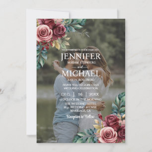 Invitation Overlay Portrait Photo QR Roses Mariage