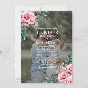 Invitation Overlay Portrait Photo QR Roses Mariage